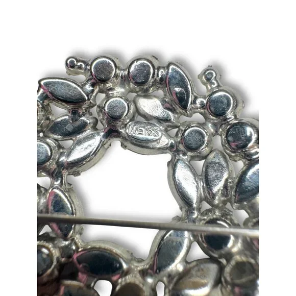 Weiss Silver Tone Clear Crystal Wreath Brooch Vintage - Picture 3 of 9